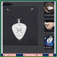 Acouway Guitar Pick Necklace Zodiac tattoo Stainless Steel Charm Pendant for Music Lover Men and Wom