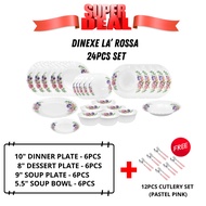 Felli Dinexe Opal Glass Dinnerware Set (24 Pcs) - La' Rossa [FREE Cutlery 12Pcs]