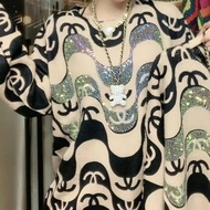 3Z4H1 CHANEL Printed Round Neck Long Sleeve Sweater 2025 New Style Loose Loose