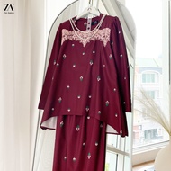 ZOE ARISAH Ratika Kurung Moden Lace Baju Raya 2026 Printed Kurung Modern Kedah Maroon Sage Green Bar