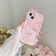 Pink Cute Pig Case สำหรับ iPhone 14 12 13 11 Pro Max X XR Xs Max สูงสุด8 7 14 Plus SE 2020 การ์ตูนน่ารัก กล้อง Bow เคสโทรศัพท์ Clear Soft ป้องกัน