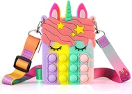 Niko Pop it Bag Fidget Toys Rainbow Unicorn Coin Wallet Ladies Bag Silican Crossbody Bag for Kids Girls
