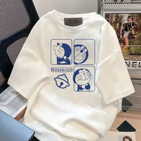 Doraemon Short Sleeve T-Shirt Male Dingdang Cat Robot Cat women Summer New Casual Simple Korean Stud