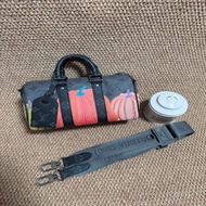 LV路易威登草間彌生聯名Keepall 25灰色南瓜圖案包
