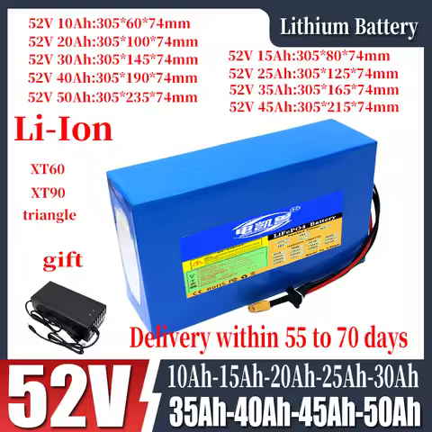 52V 10Ah 15Ah 20Ah 25Ah 30Ah 35Ah 40Ah 45Ah 50Ah Rechargeable Lithium‑ion Battery 14S For 0‑2000W E‑