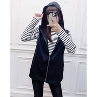 Horizontal Striped T+Hooded Vest F005 1+1 Concept Is Cost-Effective High CP Value ️ Buy A Set Equal 