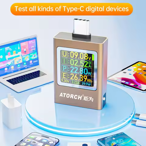 AT085 DC 4.5-50V 0-12A 600W PD3.1 Digital Display Voltage Ammeter Power Bank Meter Type-c Cell Phone