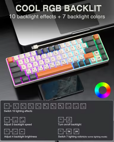 SOLAKAKA Sk968 Gaming Keyboard 68 keys N- Key Rollover RGB Backlight
