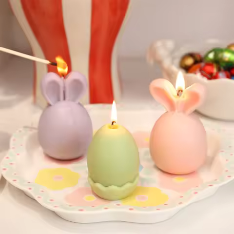 Nicole Bunny Eared Easter Egg Silicone Candle Mold Handmade Rabbit Easter Egg Chocolate Mould for DI