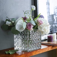 Square glass flower vase - square cylindrical glass vase
