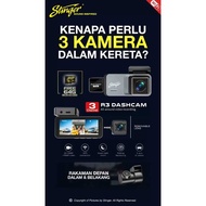Stinger R3 Dashcam 3 channel dashcam with 3 camera inside front and rear