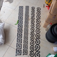 CNC cut iron flowers to decorate edges, 3mm thick glass roof, 1.5m long (cut in half with 2 75cm bar