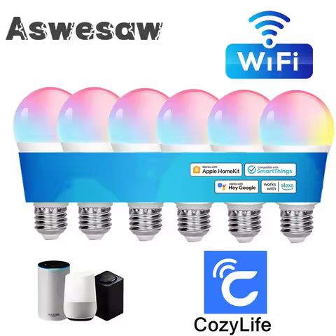 8Pcs 15W WiFi Smart Light Bulb E27 LED RGB Lamp Work with Alexa/Google Home 85-265V RGB+White Dimmab