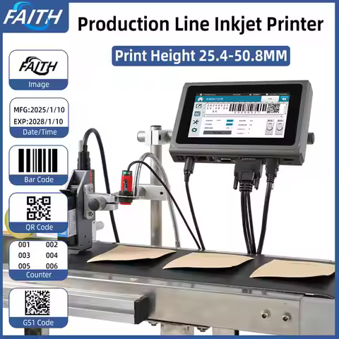 Faith 25.4mm 7'' Industrial Online Inkjet Printer QR Barcode Batch Number Logo Expiry Date Coding Ma