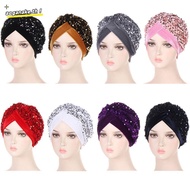 AOGANAKE Turban Hat Glitter Sequins Headband Stretchy Hijab Chemo Cap