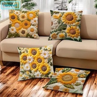 REDOMALL 1pc/4pcs Pillow Cover, Flower Theme Plush Linen Pillowcase,   Sunflowers 45 x 45 Square Bre