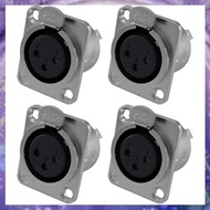[P K A M] XLR Female Jack 3 Pin - Panel Mount Jacks D Series Size XLR-F - 4 PACK