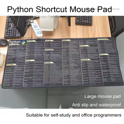 Python Programing Mouse Pad XXL Large Shortcuts Cheat Sheet Keyboard Mousepad Stitched Edge Non-Slip