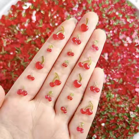 50PCS Translucent Creative Double Cherry Resin Nail Charms New Adorable Single Cherry Nail Art Decor