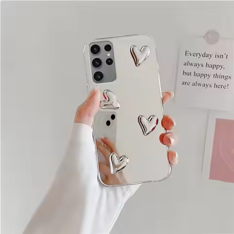For Samsung Galaxy S23 Ultra S22 Plus 5G S10 S10e Glossy 3D Love Heart Mirror Phone Case S23Ultra S2