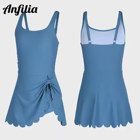 Anfilia Girls Swimsuit Tummy Control One Piece Swim Dress 2026 Scalloped Bathing Suit Size 7-16Y