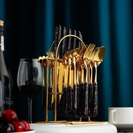 new New ceramic handle stainless steel tableware Western steak knife fork spoon 24 piece set cross b