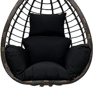 Yefound Waterproof Egg Chair Cushion Replacement, Foldable Egg Swing Chair Cushion, Thicken Hanging Basket Chair Cushions, Washable Basket Swing Chair Cushion with Headrest (Black)