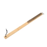 Pizza Oven Brush with Hanging Hole Bamboo Handle Wire BBQ Grill Cleaning Scraper
