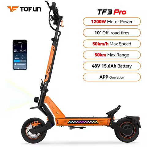 TOFUN TF3 PRO Electric Scooter 1200W with APP speed Maxi 31MPH autonomy 40-50km 48V 15.6Ah tires 10 