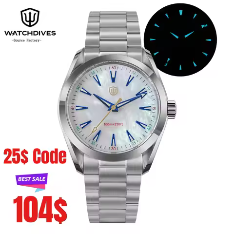 Watchdives WD0006B VH31 Quartz Wristwatches White Mops Dial AR Sapphire Luminous BGW9 100M Waterproo