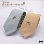 เนคไทผ้าคอตต้อนลายปักน้องหม-Teddy Bear Cotton Necktie