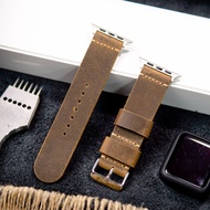 WEMODA 1-layer crazy horse wax genuine cowhide watch strap for apple watch, battery strap size 18, 2