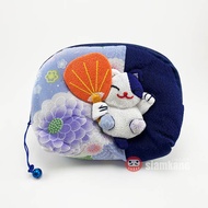 กระเป๋าสตางค์ ซิปM ถือเครื่องราง กระเป๋าผ้าญี่ปุ่น แถมฟรี!!! กระพรวนแมวกวัก