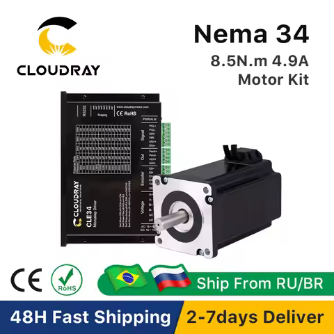 Cloudray Nema 34 Closed Stepper Motor Kit With Encoder 8.5N.m 4.9A and 20-80VAC/24-100 VDC Driver Wi