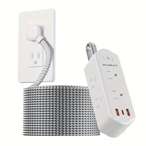 PUJIMAX US version 59.06-inch woven cable multi-function power board, featuring 2 USB ports, 1 Type-