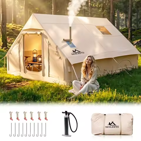 Inflatable Camping Tent 6-8 Person Blow up Air Tent for Family Glamping 420D Oxford Family Cabin Ten