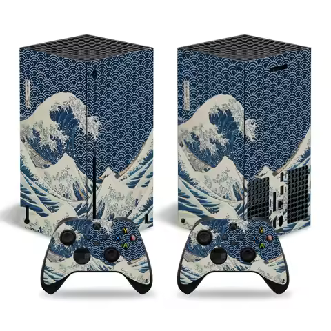 For X-box Series X Console and 2 Controllers Skin Sticker Waves Design Removable Cover PVC Vinyl Com