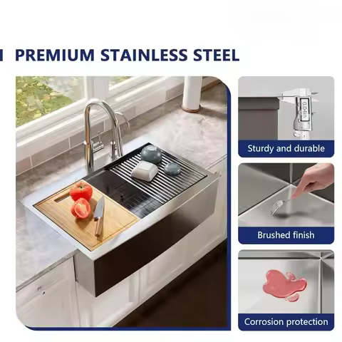 33x22 Stainless Steel Farmhouse Kitchen Sink Workstation, 16 Gauge Undermount Drop-in Single,DeerVal