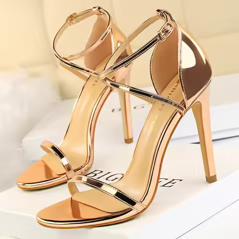 Women Fetish 8cm 11cm High Heels Summer Mid Low Heels Champagne Gold Sandals Roman Pumps Lady Gladia