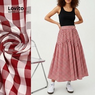 (Refine by Lovito) Casual Skirts Preppy Style Pleated Spring/summer Red Skirts for Women LR18E048  R