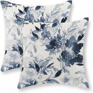 2pcs Blue Floral Pillowcase, Watercolor Floral Spring Decor Linen Pillowcase, Summer Abstract Blue F