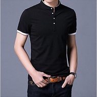 ÁO THUN NAM NGẮN TAY CỔ TRỤ PHONG CÁCH HÀN QUỐC ATN01-ĐEN