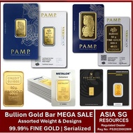 Gold Bar MEGA SALE !! | 999.9% Bullion Gold Bar | 999.9% Purity | PAMP | Perth Mint | Metalor | Credit Suisse | MINLAW R