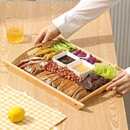 木质托盘 茶盘 T9QX Wooden Tray Bamboo Serving Platter for BBQ Meat Appetizers Snacks Party Food Rectangle 