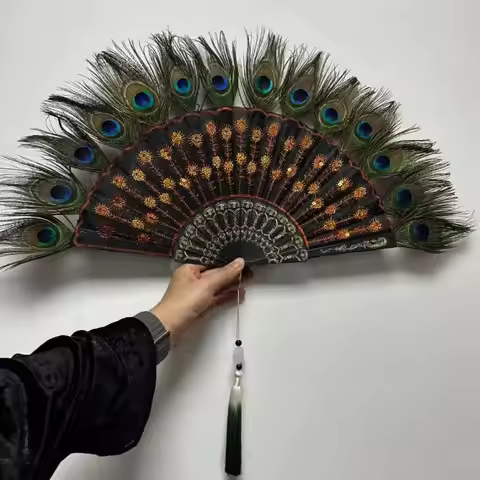Length: about 35cm Large Peacock Fur Fan 9 Colors 65cm Square Dance Performance Fan Cheongsam Show L