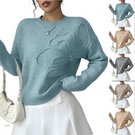 HAN Women's Elegant Knit Sweater with 3D Floral Applique