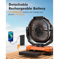 24000mAh Camping Fan - Detachable Rechargeable Battery Operated Fan with Light & Hook for Tent, Outd