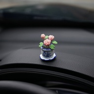 Lotus Pond Moonlight Mini Car Small Ornaments Handmade Clay Vase Lotus Lotus Creative Car Interior D