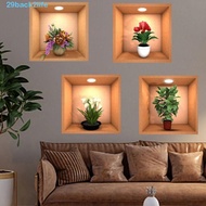 BACK2LIFE 4pcs Plant Potted Wall Stickers, PVC Creative Simulate 3D Wallpapers, Wall Decor Green Pla