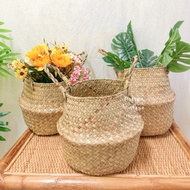 (Rattanvintage) 🔥 Wicker Handle Round Anyaman Basket | Seagrass Wickerwork Basket | Flower Pot | Bak